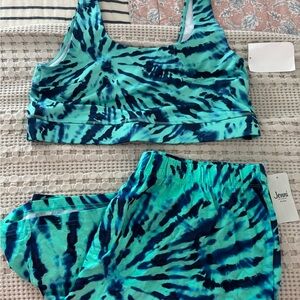 Jenni Blue and Green Tie-Dye Activewear Set